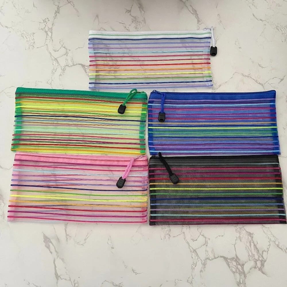 5 Colors Zipper Mesh Pouch, Storage Pencil Pouches, Multipurpose Pouch Bag